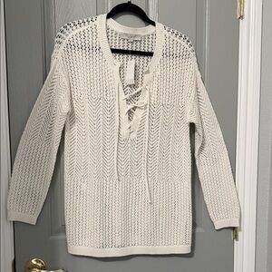 LOFT Cream Lace-Up Sweater